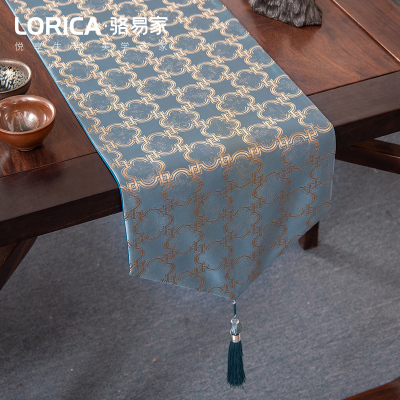 新中式桌旗禅意现代简约茶几餐桌布长条装饰布北欧电视柜盖巾定 望蓬莱-蓝色 33*120cm(适用桌长0.7米-0.8米)