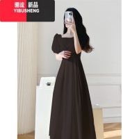 YIBUSHENG法式方领白色连衣裙女季2024新款褶皱高级感气质收腰显瘦长裙子