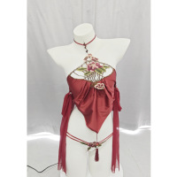 长夜漫漫情趣内衣性感古风牡丹刺绣挂脖肚兜系带镂空制服套装2402