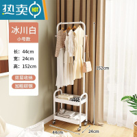 敬平衣架家用落地卧室挂衣架简易小型晾衣服架房间收纳器角落置物架 小号款 [双层储物+挂衣] 白色 滑轮*4晾晒架