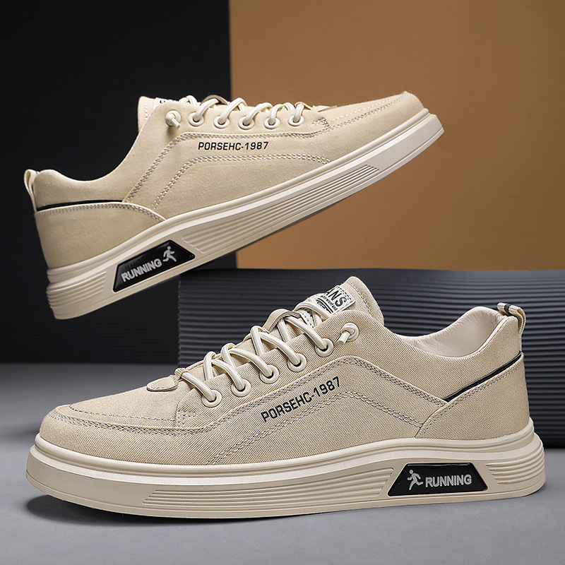 简约纯色帆布鞋学生小白鞋日常百搭透气一脚蹬免系带运动板鞋男鞋