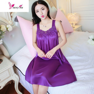 大码性感睡衣女夏季冰丝睡裙薄款吊带无袖中长款连衣裙夏天家居服FISHBASKET