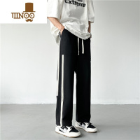 YANXU夏季卫裤男条纹拼接日系直筒潮牌垂感宽松阔腿休闲百搭运动长裤子