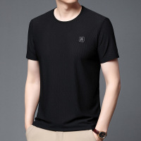 男士圆领短袖夏季无痕弹力冰丝华夫格T恤薄款时尚短袖T恤