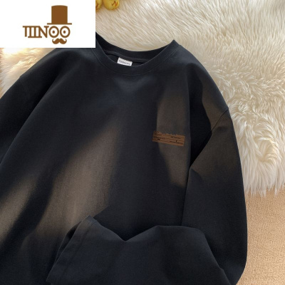 YANXUoversize美式长袖T恤男秋季新款卫衣无帽圆领内搭打底衫潮牌