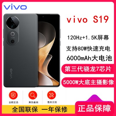 vivo S19 松烟墨 16GB+512GB 第三代骁龙7 5G芯 5000W大底主摄 6000mAh大电池 80W快充 手机