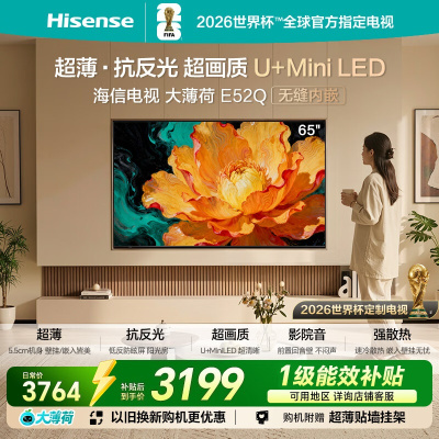 海信电视大薄荷E52Q 65英寸 超薄贴墙 无倒影低反屏 前置回音壁 超画质U+MiniLED壁纸电视 65E52Q
