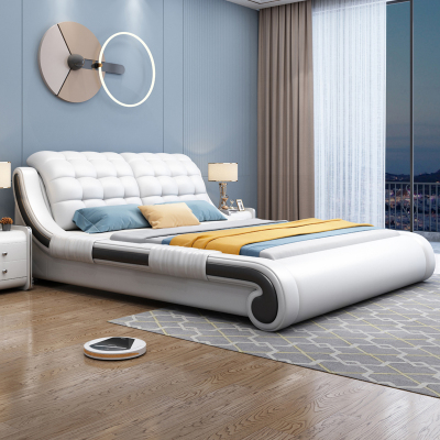 轻奢真皮床现代简约主卧室床高端大气网红双人大床高级极简皮艺床