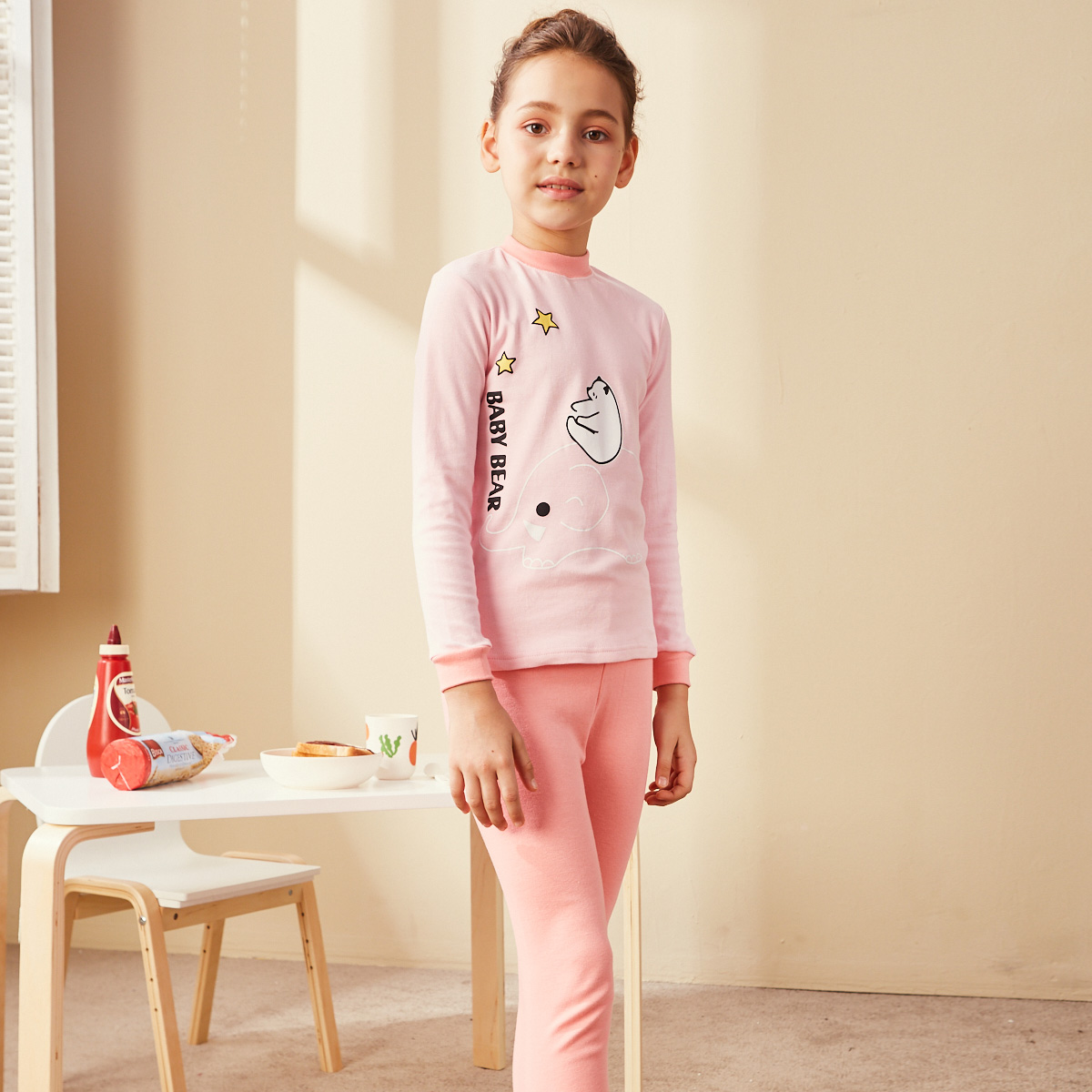 红豆儿童纯棉内衣套装女童半高领套装秋衣秋裤套装