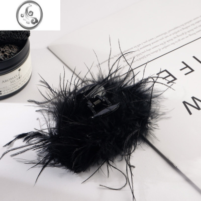 JiMi银欲ins风鸵鸟羽毛发夹后脑勺盘发抓夹头饰鲨鱼夹超仙高级感发饰