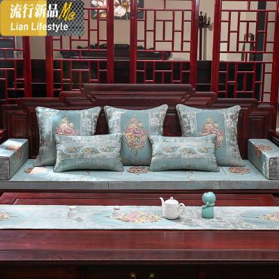 中式红木沙发坐垫中国风实木家具坐垫套罩防滑椅子垫罗汉床垫定做 三维工匠 映满帘-蓝色 定制单坐垫50*180cm一件