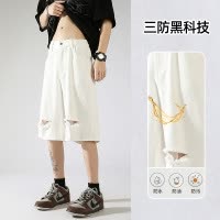 夏季新款时尚潮流破洞牛仔短裤男美式高街裤子潮牌休闲直筒五分裤