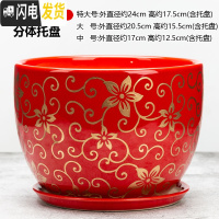 三维工匠陶瓷花盆带托盘大号特大号阳台绿植多肉植物居家办公绿萝花盆 059-红金 [特大号]花盆容器