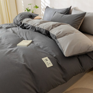 無印良品 A类全棉床上四件套 深灰+浅灰200*230(±2)cm 四件套MJ-T2024-0285