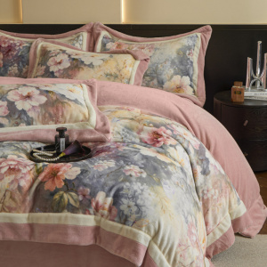 轻奢美式牛奶绒四件套新款双面加厚珊瑚绒被套床单床笠款