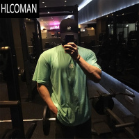 HLCOMAN肌肉男2023新款运动健身五分袖宽松潮牌吸湿排汗休闲半袖t恤衫