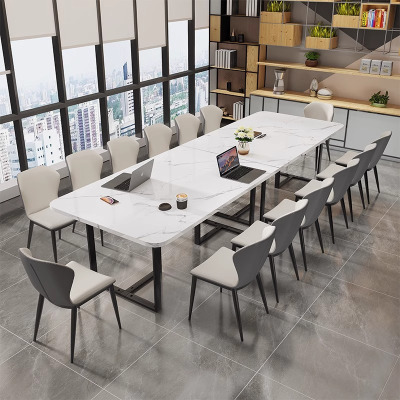 质凡会议桌岩板培训开会洽谈桌椅组合简约办公长桌大图书馆长条桌