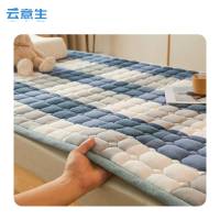 云意生 无印风格子夹棉绒 床垫 90*200 牛奶绒床褥-蓝大格/张