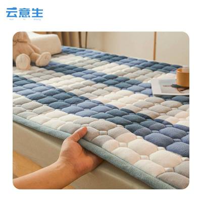 云意生 无印风格子夹棉绒 床垫 90*200 牛奶绒床褥-蓝大格/张