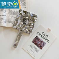 敬平ins风复古手持化妆镜便携小镜子女网红随身携带装饰手拿美容镜子 银色+黑字便携式用镜