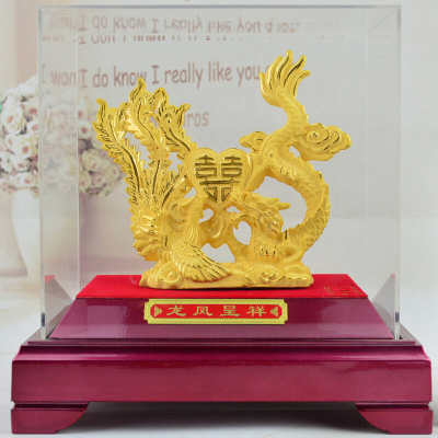 礼氏嘉礼品新婚绒沙金龙凤呈祥摆件婚庆时尚实用工艺礼品创意结婚送朋友摆件默认颜色