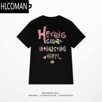 HLCOMANNELY创意字母印花短袖T恤男女圆领夏新款2025宽松潮流上衣