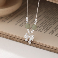 s999足银新中式和田玉蝴蝶项链女2024新款气质锁骨颈链高级感配饰送女朋友老婆情人节七夕生日礼物