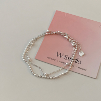 S925纯银双层不规则银珠手链女极简冷淡个性手饰气质韩国配饰送女朋友老婆情人节七夕生日礼物