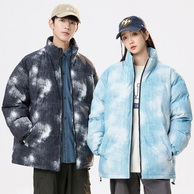 男士冬季新款韩版时尚休闲百搭宽松棉衣男扎染面包服男女同款棉服