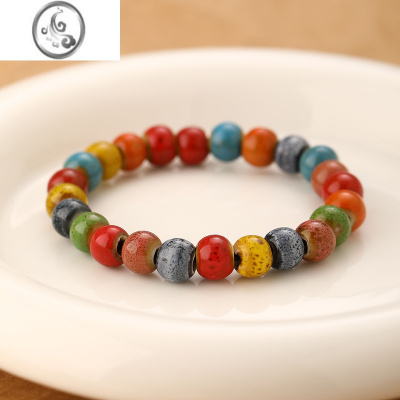 JiMi文艺复古多彩陶瓷情侣手链新中式国风手串特色时尚流行民族风首饰