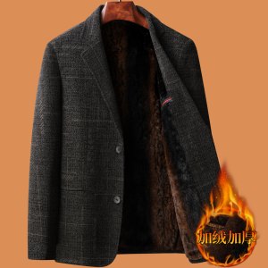 啄木鸟爸爸冬装外套装中年西服男加绒加厚喜公公结婚礼服婚宴西装