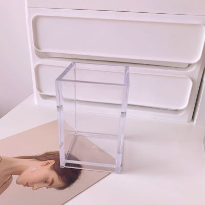 ins风亚克力透明笔筒学生宿舍桌面收纳桶北欧多功能简约收纳盒子三维工匠三格透明笔筒