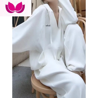 七斓时尚运动休闲套装女2023慵懒风连帽卫衣刺绣阔腿束脚裤套