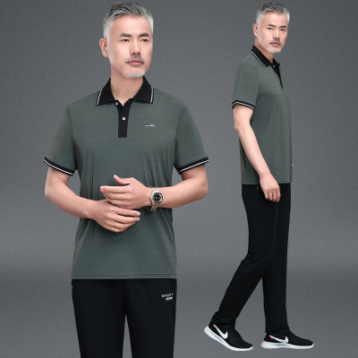 均妮2020夏季新款中年运动套装男夏季短袖长裤中老年休闲运动服男爸爸短袖短裤套装父亲