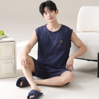 睡衣男云朵棉夏季背心短裤薄款宽松无袖大码休闲家居服可外穿套装