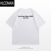 HLCOMAN美式高街vibe字母印花短袖夏季男款潮牌痞帅炸街宽松圆领白色T恤