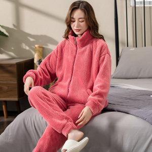 珊瑚绒睡衣女款2024新款秋冬加绒加厚法兰绒家居服可外穿时尚套装