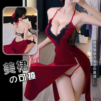 长夜漫漫情趣内衣性感吊带复古丝绒长开衩女王长裙连衣裙制服1153