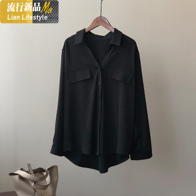 暖青汇衬衫女设计感小众春秋宽松百搭复古港味垂感上衣长袖衬衣外套