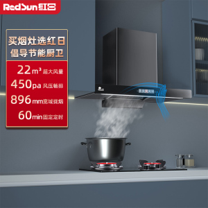 红日(RedSun)烟灶套餐家用欧式22立方瞬吸450pa畅排烟机挥手感应抽油烟机一键爆炒烟机套装17H+TEM208B