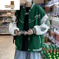YANXU复古美式棒球服外套男新款宽松休闲高街嘻哈绿色夹克