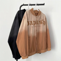 牛仔夹克男美式高街渐变情侣外套春秋宽松ins潮复古字母提花开衫