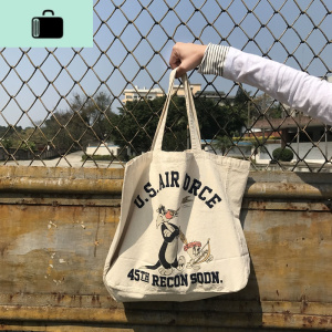 钟2姐韩国ins单肩帆布包刺绣布袋女包包米杏色手提休闲双面帆布袋NEW LAKE 狐狸米杏色女士单肩包 狐狸米杏色