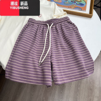 YIBUSHENG适合梨形身材小清新撞色条纹短裤女透气珠地棉运动裤休闲裤潮