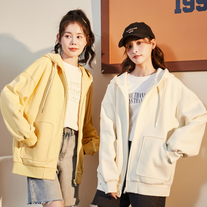 [2.5折价118元]唐狮春季新款外套女纯色连帽拉链卫衣春秋时尚百搭针织开衫潮