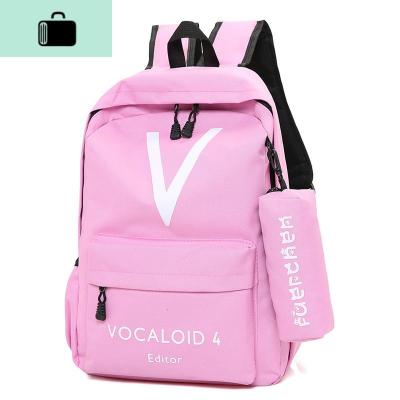 帆布双肩包男2019新款韩版休闲百搭书包初中学生潮女原宿简约背包NEWLAKEV字粉红6158