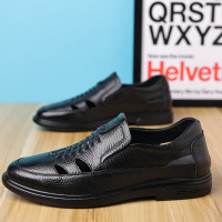 夏天新款真皮凉鞋头层牛皮爸爸鞋洞洞款商务正装中老年镂空鞋子男