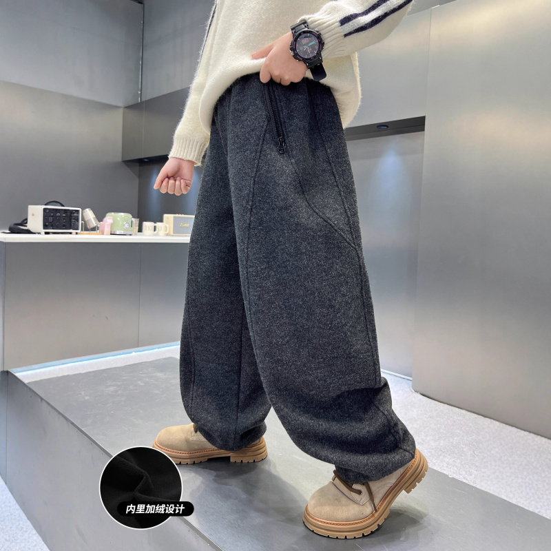 男童加绒裤子秋冬休闲裤一体绒新款加厚冬装大儿童毛呢长裤潮