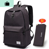 男士双肩包韩版时尚潮流休闲旅行大容量背包大学生高中学生书包男NEW LAKE 墨黑配墨黑钱包普通版