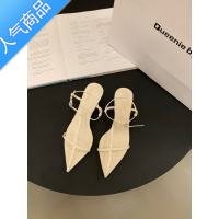 SUNTEK小众法式银色气质一字带高跟凉鞋女鞋子2023年新款夏季细带罗马鞋
